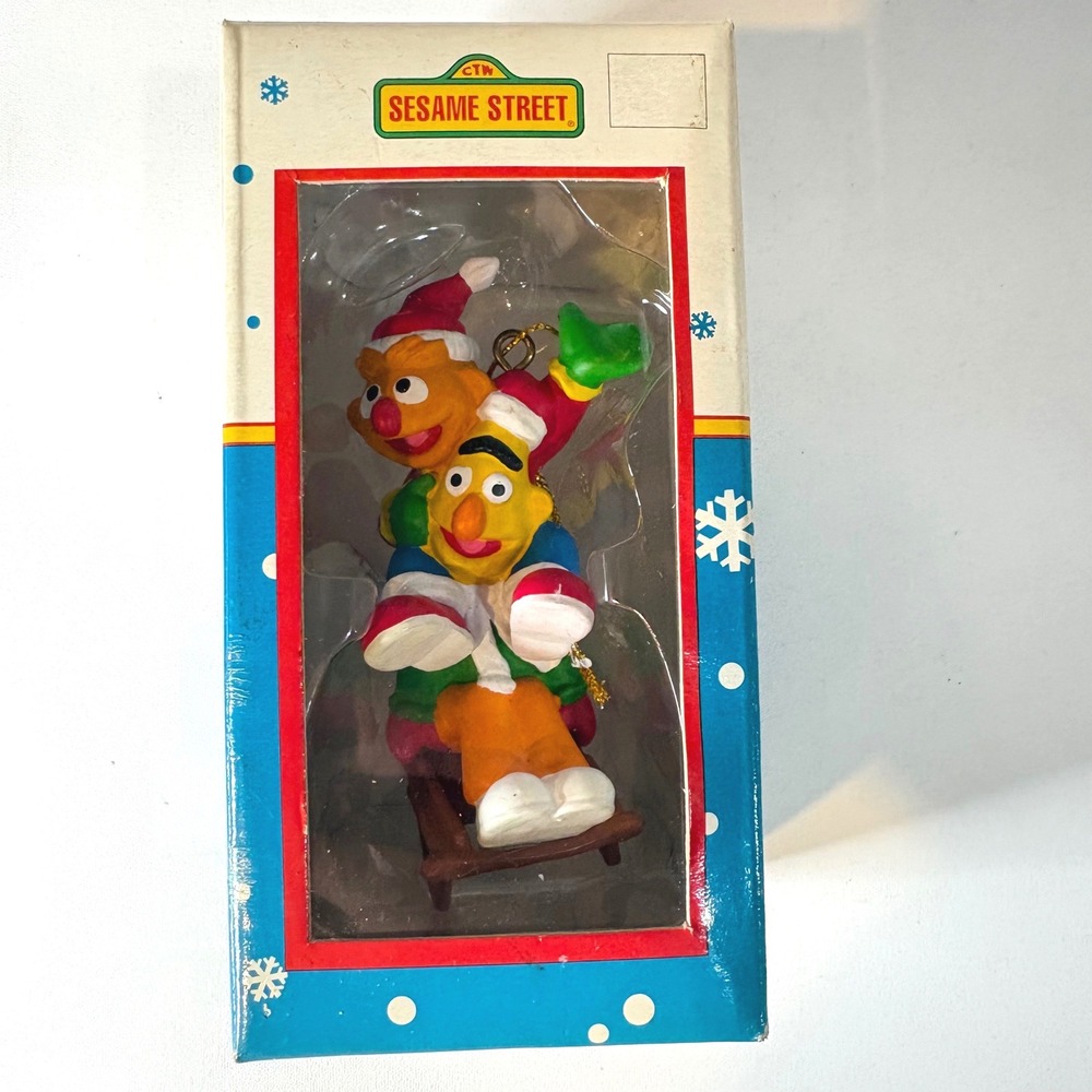 Vintage Sesame Street Bert and Ernie Sledding Christmas Ornament Kurt Adler